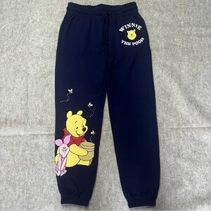 Winnie‎ The Pooh Disney Sweatpants Women XS Blue Pockets Pull On Elastic Waist